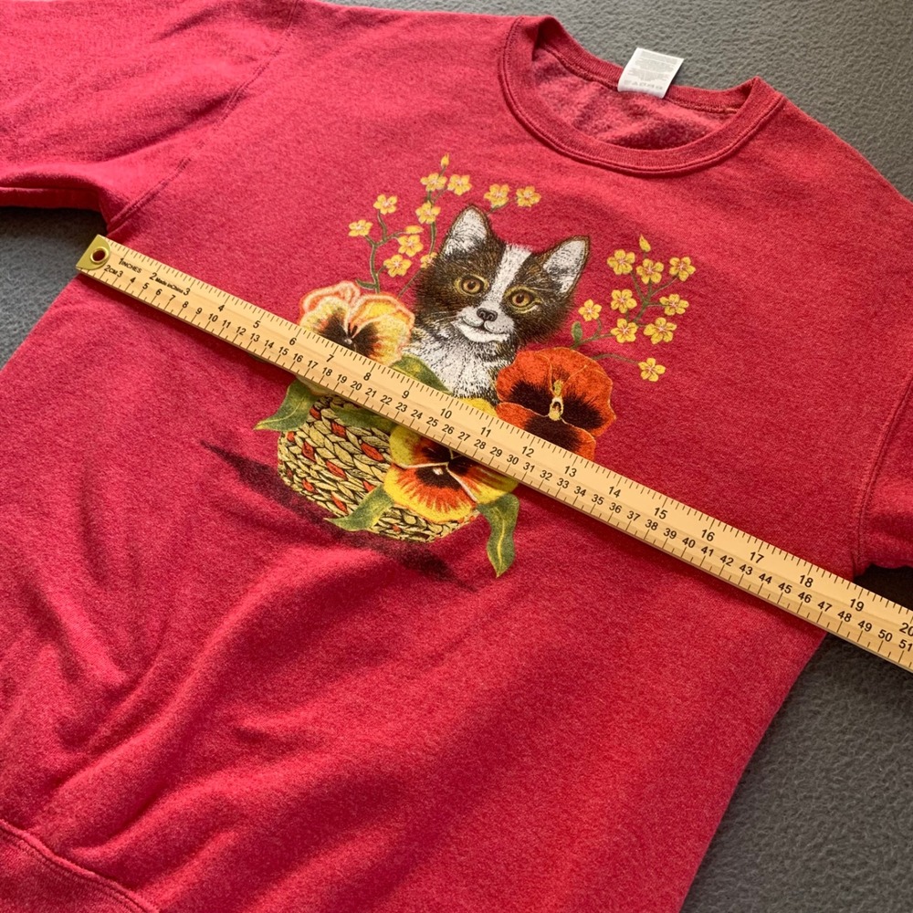 Vintage Jerzees NuBlend Kitten Floral Basket Graphic Crewneck Sweatshirt Novelty - Picture 7 of 8
